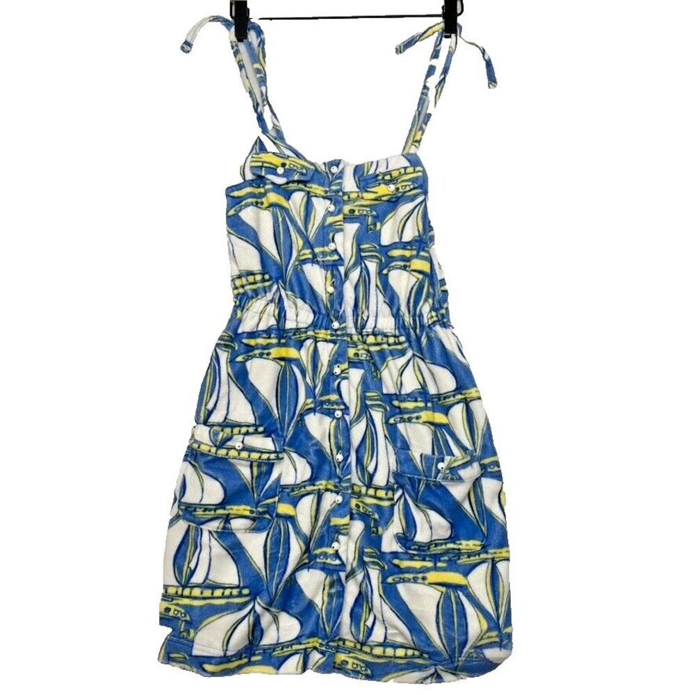 Lilly Pulitzer Docksider Sail Terry Blue Yellow White Dress Coverup Size XS READ